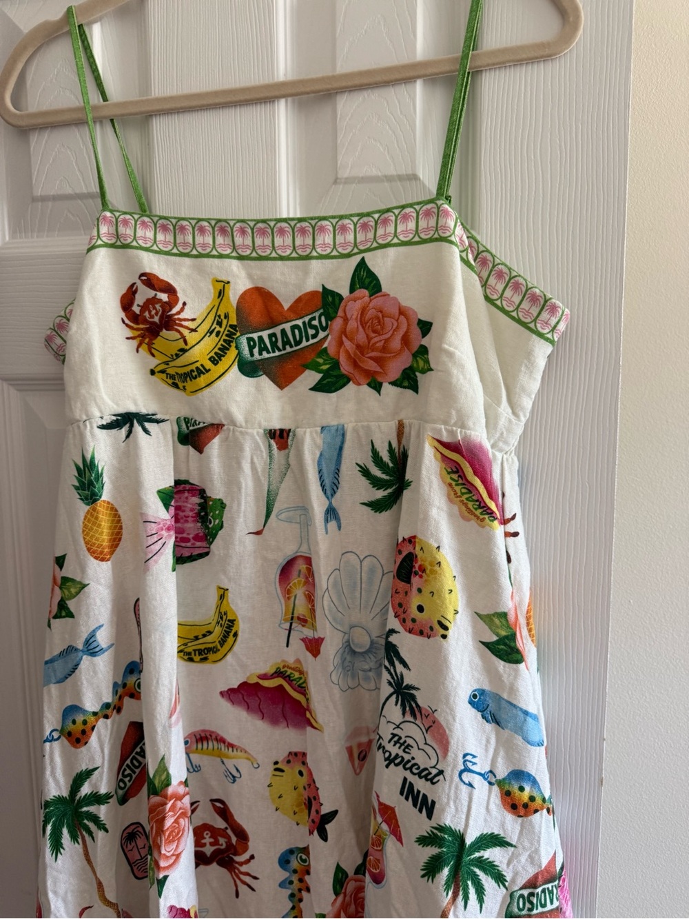 Rachel Zoe White Tropical Print Maxi Dress with Green Trim - Picture 2 of 4